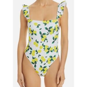 AQUA Swim Ruffled Lemon Print One-Piece Swimsuit NWT-Size Medium-MSRP $98